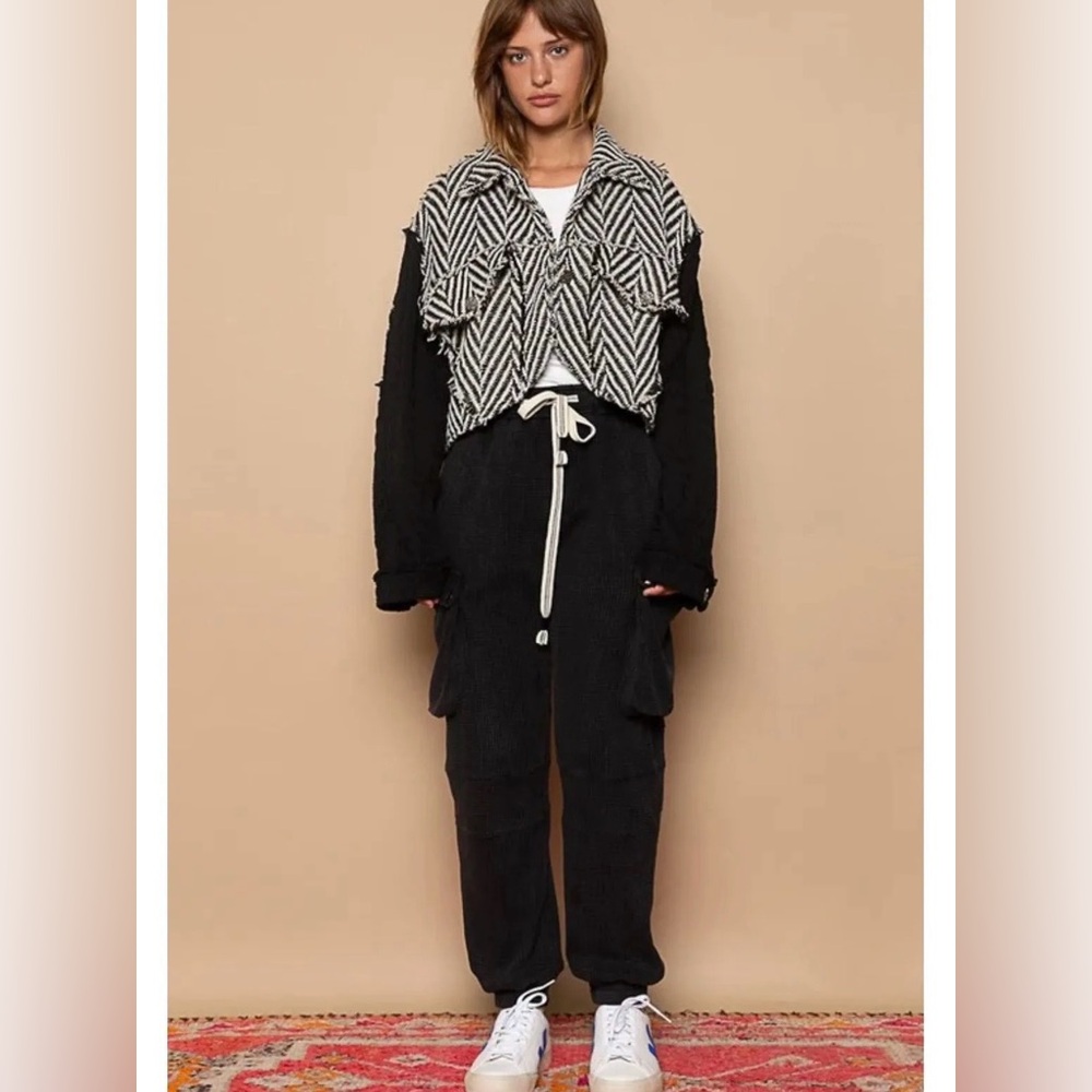 POL Hannah Herringbone Cropped Blazer